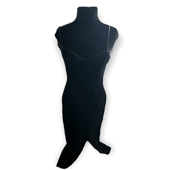 Vintage 90s L.A. Glo Black Velvet Cocktail Formal Sexy Slit Dress Large 11/12 - Picture 2 of 7